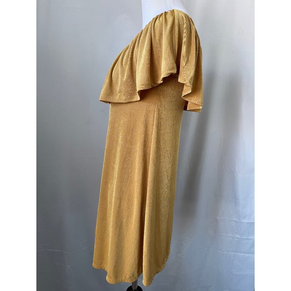 Timing Gold Shimmer Sleeveless / Off-the-Shoulder Ruffle Top Knit Blouse / Dress - Picture 10 of 12
